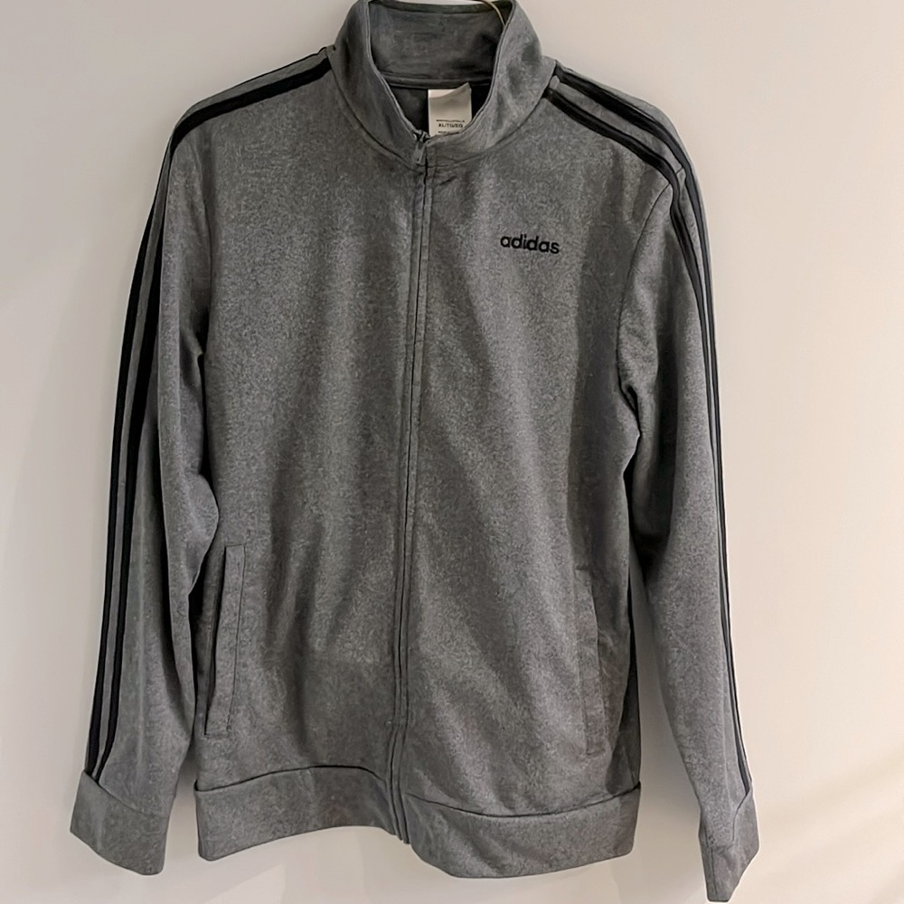 Adidas youth grey and black stripe zip up sweater